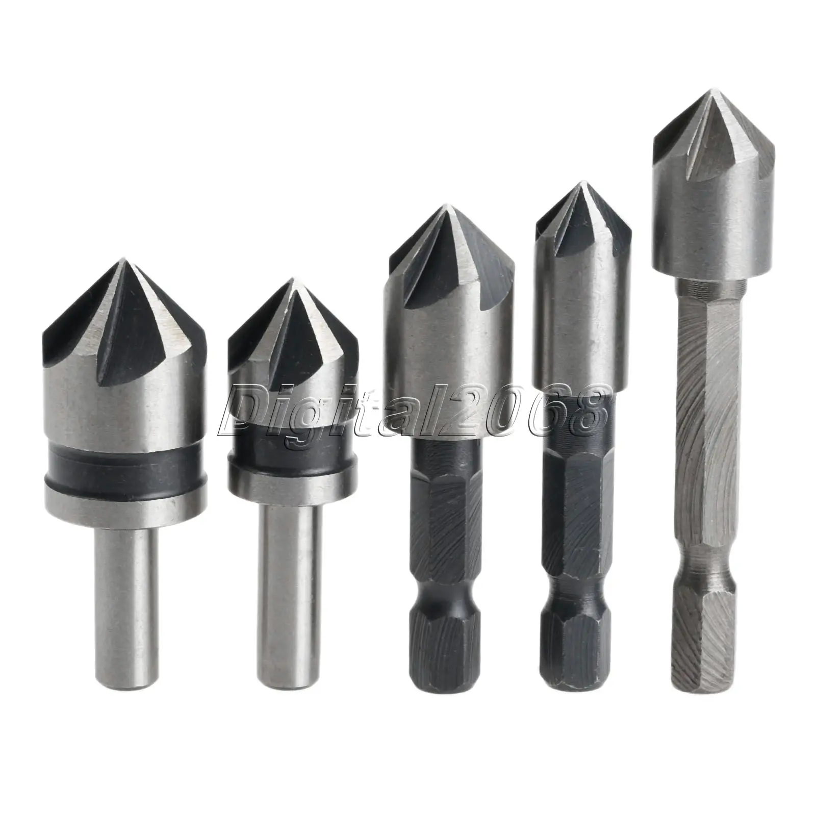 5pcs/set Countersink Drill Bit Set Round/Hex Shank Chamfering End Mill