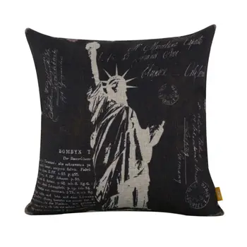 

LINKWELL 45x45cm Retro Black New York Statue of Liberty USA Cushion Cover throw pillowcase Words Letter