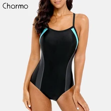 Charmo, сдельный женский спортивный купальные Костюм спортивный купальник, монокини с цветными блоками, пляжный купальный костюм бикини для плавания, тренировочный костюм