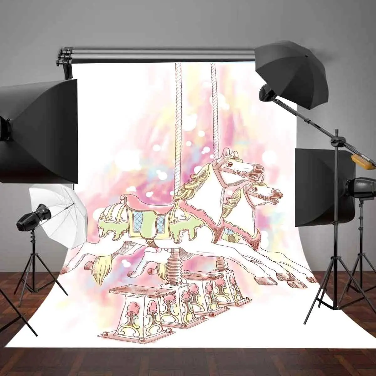 5x7ft Детский мультфильм рисунок фон бегущая лошадь фотография Фон дети фото
