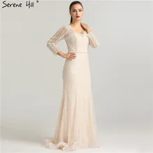Роскошное блестящее вечернее платье с длинными рукавами и жемчужинами, модное сексуальное Тюлевое вечернее платье Serene hilm LA6428