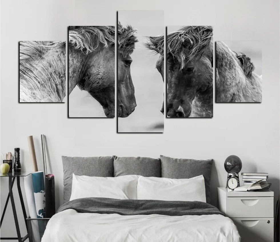

Free shipping Black and white film fine horse animal prints on canvas painting effect decorates kitchen household artwork FA156