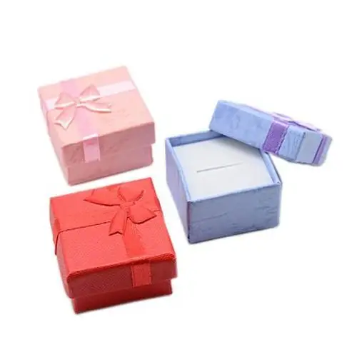 Cardboard Ring Boxes, with Satin Ribbons Bownot outside, Cube, Mixed ...