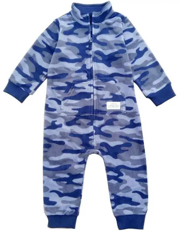 Одежда для малышей Одежда для маленьких девочек флисовая Пижама для мальчиков комбинезоны для маленьких девочек на молнии комбинезон - Цвет: Camouflage navy blue