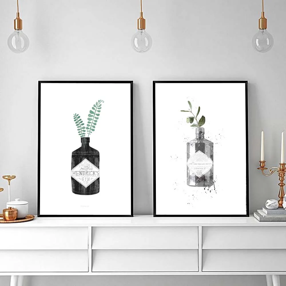 

Green Leaf Poster Black Bottle Posters and Prints Plants Canvas Painting Nordic Wall Art Picture For Living Room Decor For Home