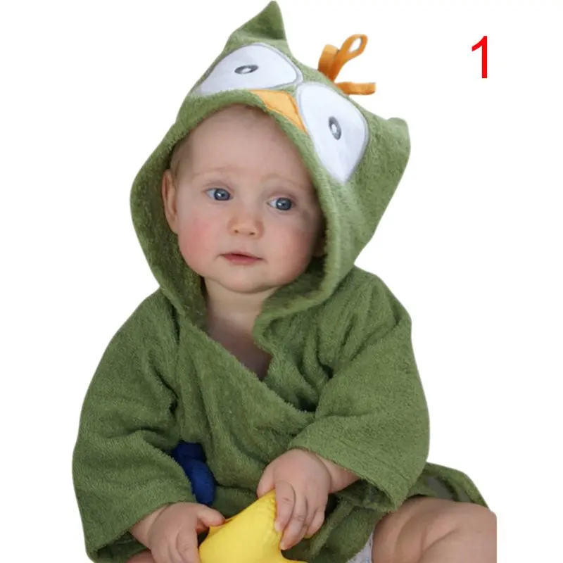 Winter Spring Autumn Animal Style Baby Clothing Boys Girls Robes Cartoon Bathrobe Sleepwear Robe - Цвет: Green Owl