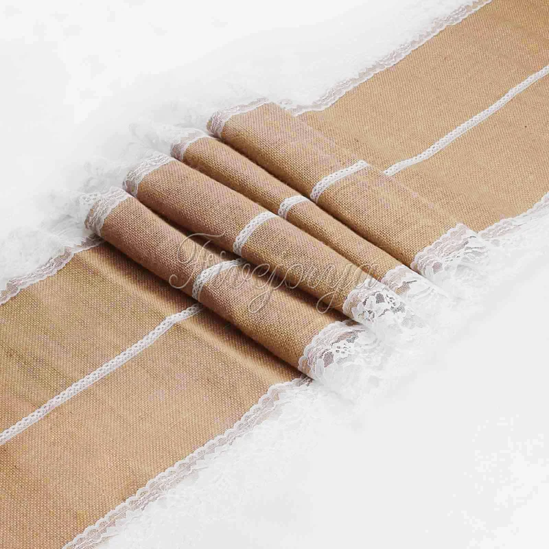 

40cm x 275cm Jute Burlap Table Runner Lace Burlap Ribbon Tablecloth Table Decor Table Cover For Hotel Party Wedding Home Decor