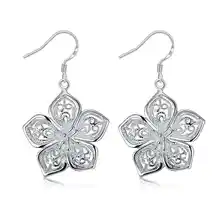 Wholesale High Quality Jewelry Silver Plated Fashion Flower Earrings for Women best gift SMTE035