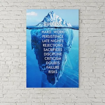 

1 Piece printed Painting Abstract Art Success Hard Work Persistence Quote Success Is An Iceberg Framed Wall Art Canvas