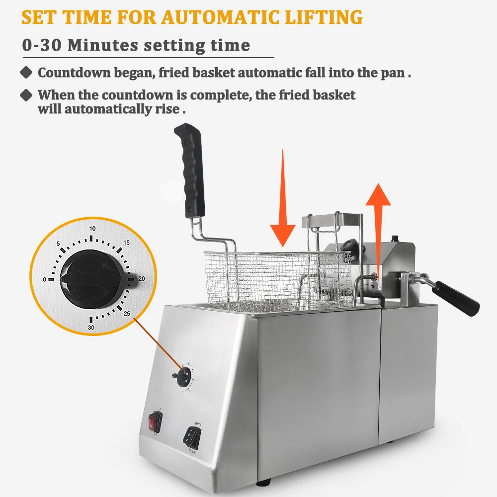 ITOP Electric Deep Fryers Auto Lift-Up Fried Machine Potato Chip Chicken Frying Stainless Steel With Timer Temperature Control