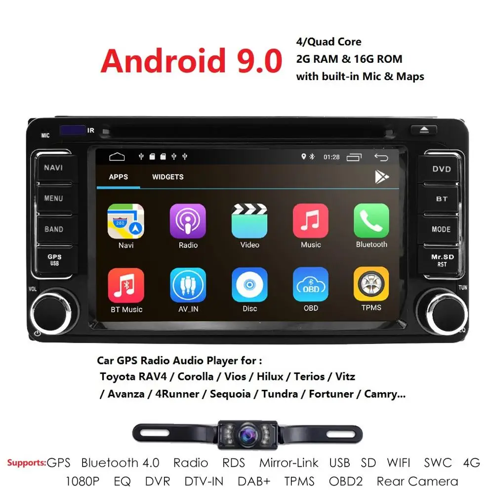 buy 2 Din Android 9.0 2G RAM Car dvd player for Toyota corolla RAV4 Vios Tundra Camry navigation Bluetooth Wifi Mirror link Camera