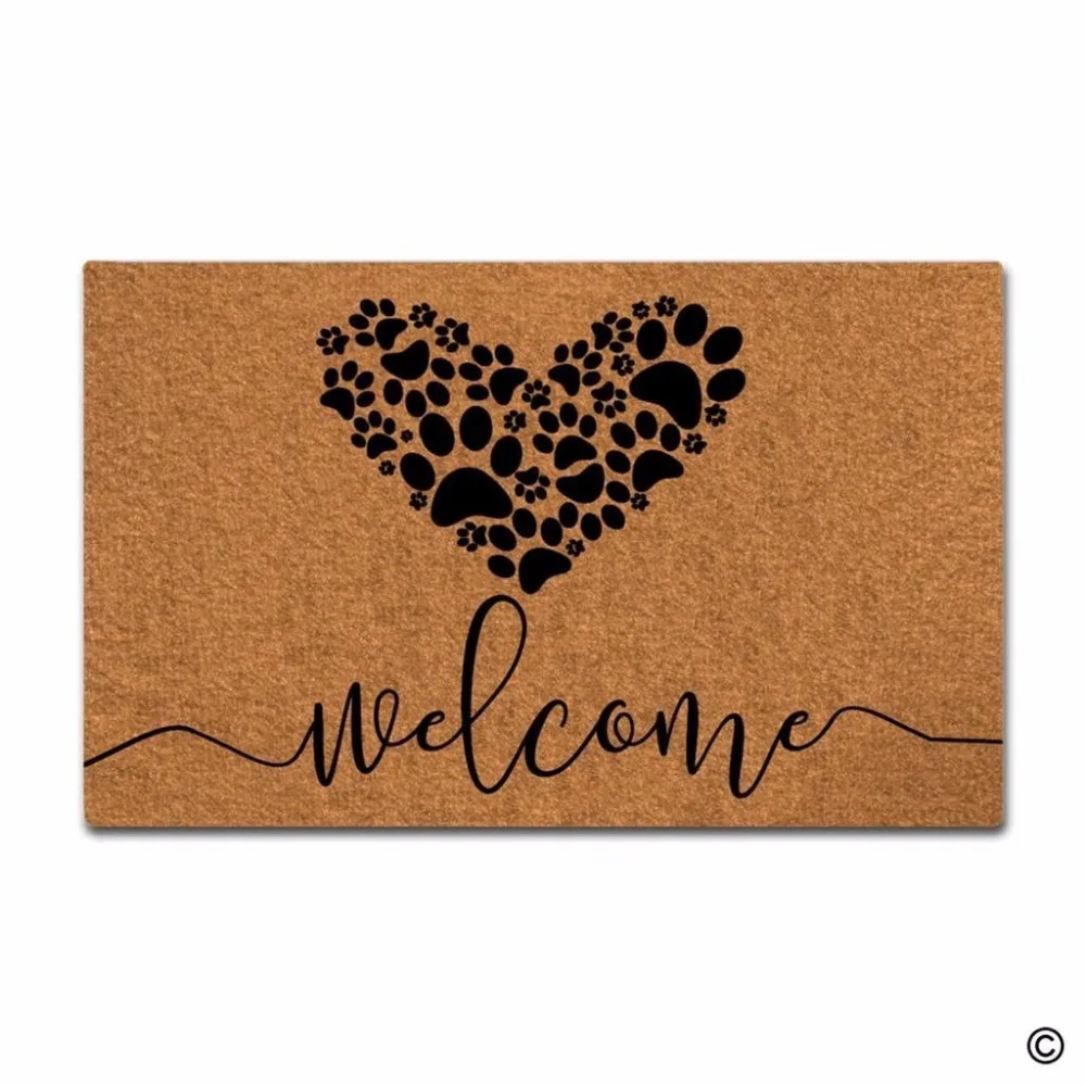 

Rubber Doormat For Entrance Door Floor Mat Non-slip DoormatWelcome Dog Paws Love Door Mat Home Decorative Non-woven Indoor Outdo
