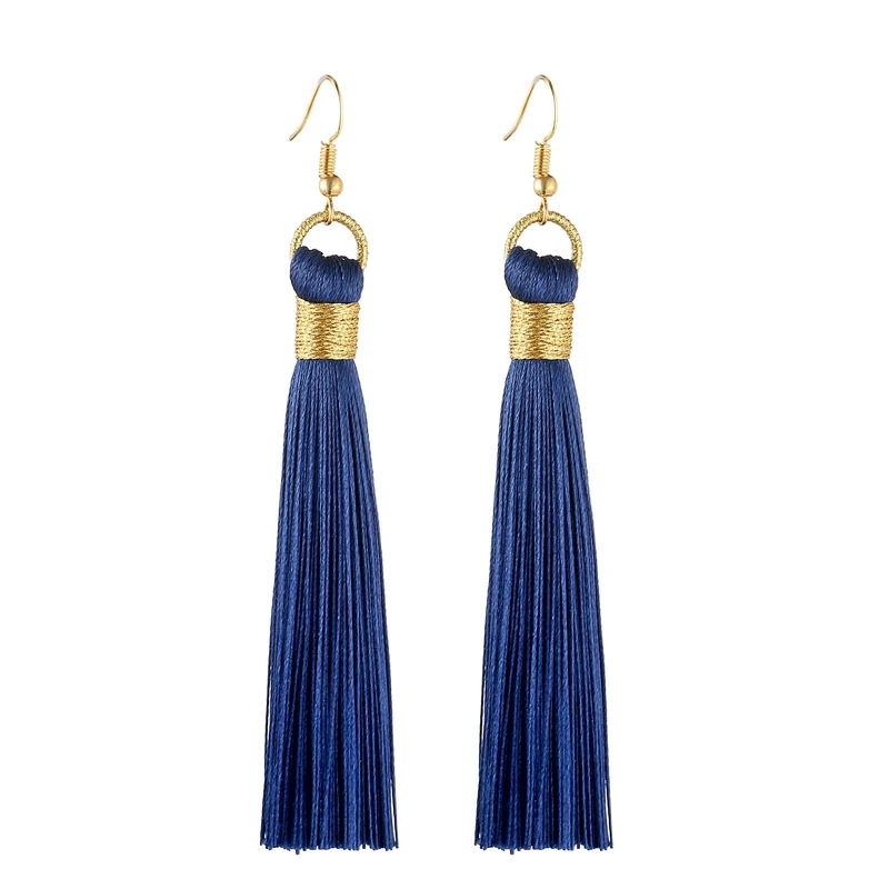 Tassel Earrings Golden Wrap Silk Fabric Vintage Women Dangle Drop Long LOVBEAFAS