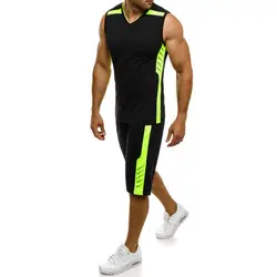Плюс размер спортивный костюм комплект Лето спортивный Мужской Быстросохнущий с короткими рукавами топы + шорты спортивный костюм 2 шт