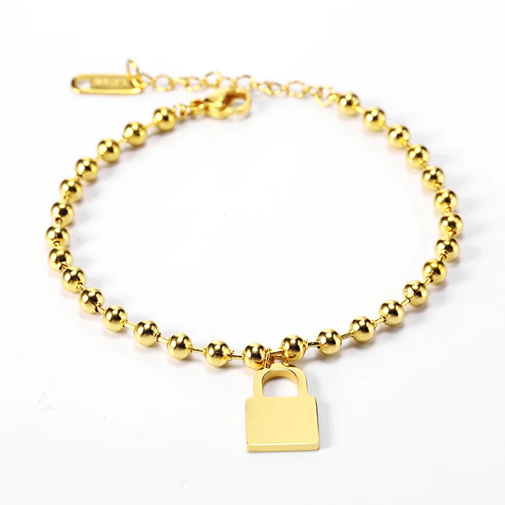 

Lock Personality pattern jewelry Charms Chain Beads Stainless Steel Bracelet Pendant Gold Bracelet Charm Girl Jewelry Gift
