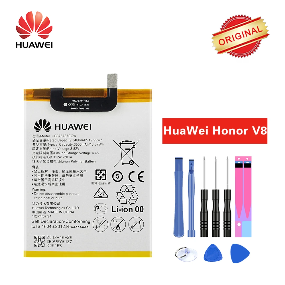 Original Hua Wei Battery HB376787ECW For Huawei Honor V8 New Cellphone Batteries 3500mAh Built-in Li-ion with Tools kit | Мобильные