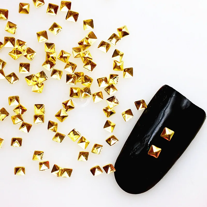 500Pcs/Lot  Gold Silver Square Rivets Studs  Metal Alloy Nail Art Decorations 3D DIY Nail Stickers/Charms 2