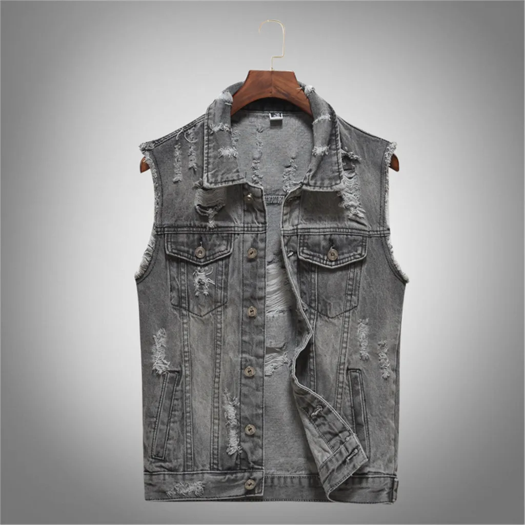 

2019 Men's Casual Cowboy Jacket Denim Vest Hip Hop Jean Coats Waistcoat Men Brand Sleeveless Jacket Male Tank Plus Size 6XL