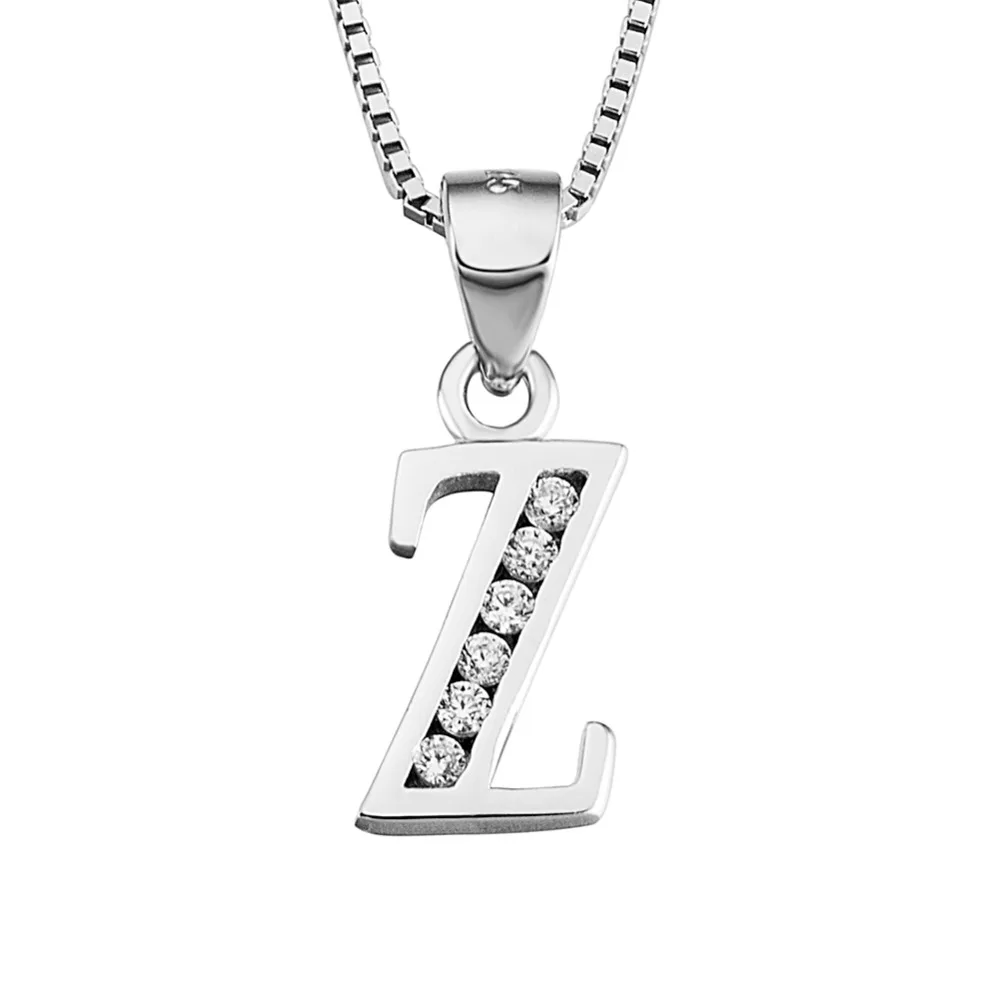 Initial Letter Z Necklace Men Women Silver 925 Jewelry AAA zircon