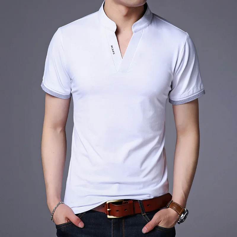 Mens T Shirts Fashion Brand Slim Fit Cotton Short Sleeve T Shirt Men V-Neck Casual Men T-Shirt Plus Size M-4XL Tee Shirt Homme
