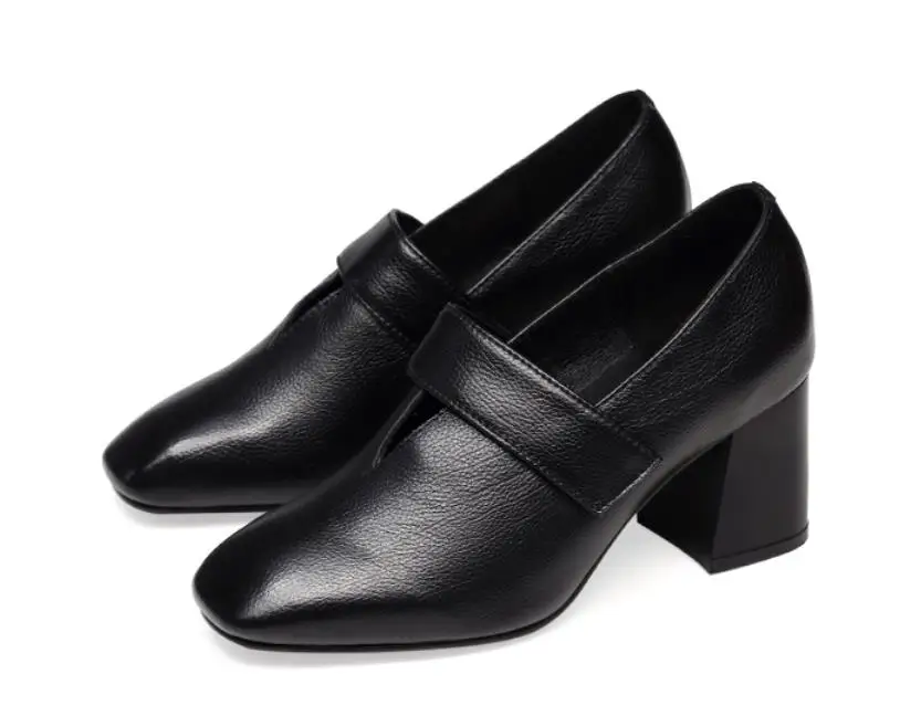 

Spring and Autumn new European and leather shoes with deep mouth high heels