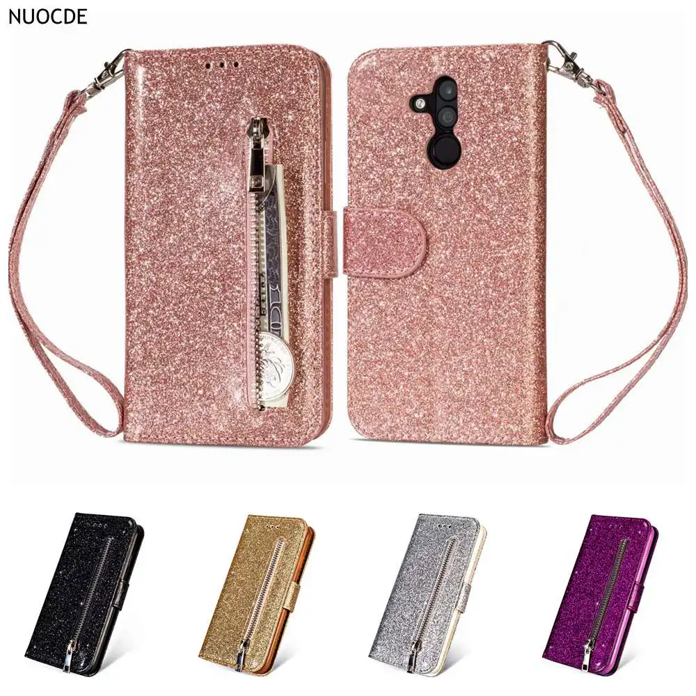 

Bling Glitter Flip Leather Case For Huawei Mate 20 lite Zipper Magnetic Wallet Card Slots Cases Cover For Huawei Mate 20 lite