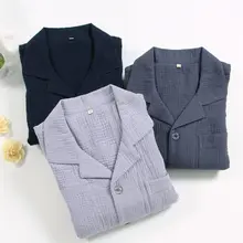 Осенние пижамы больших размеров, мужские повседневные пижамные комплекты, мужской Wahsed хлопковый пижамный комплект, мужская рубашка с отложным воротником и штаны