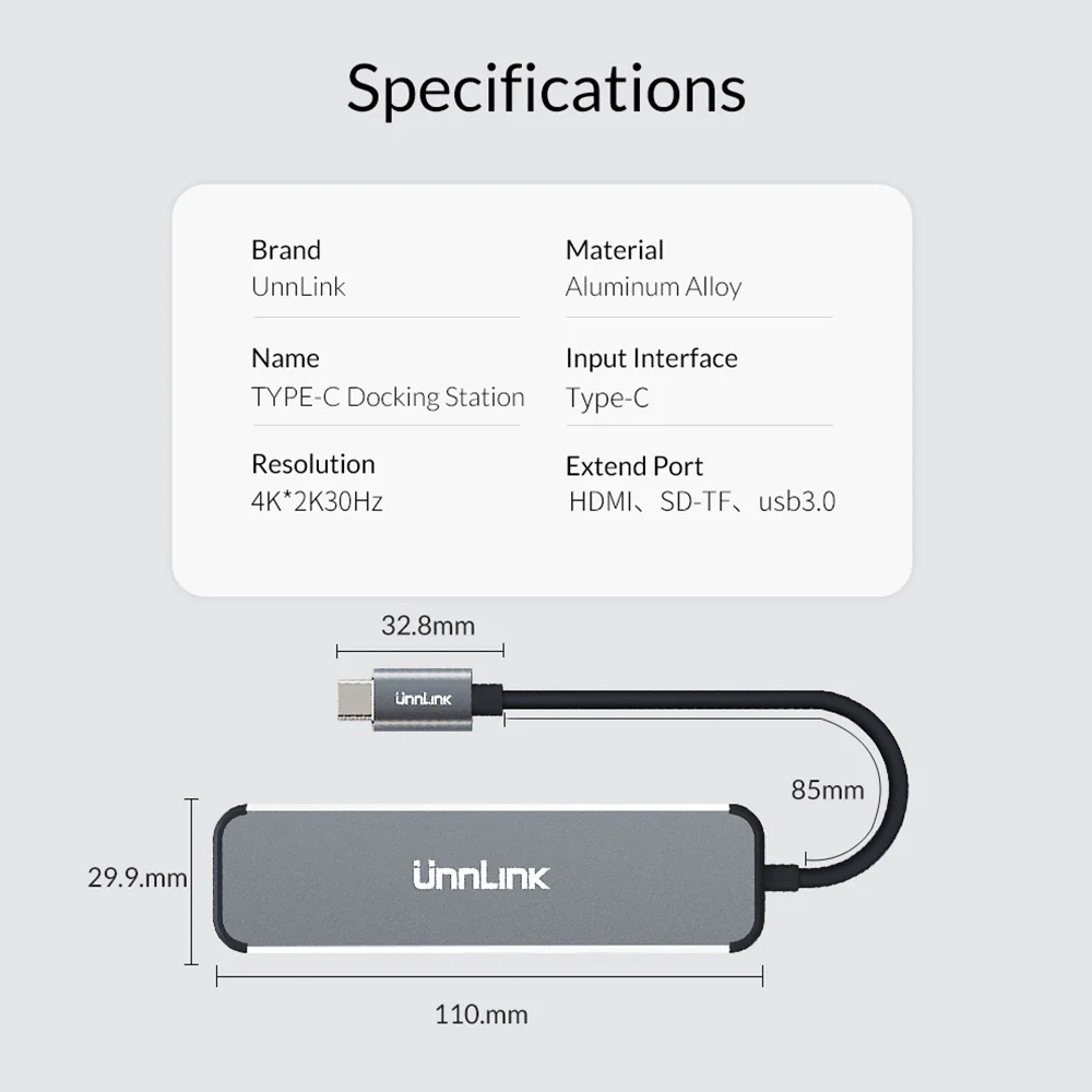 Unnlin USB C Dock Type C to HDMI USB 3.0 Micro SD Card Reader Thunderbolt 3 Docking for MacBook pro huawei p20 mate10 ultrabook