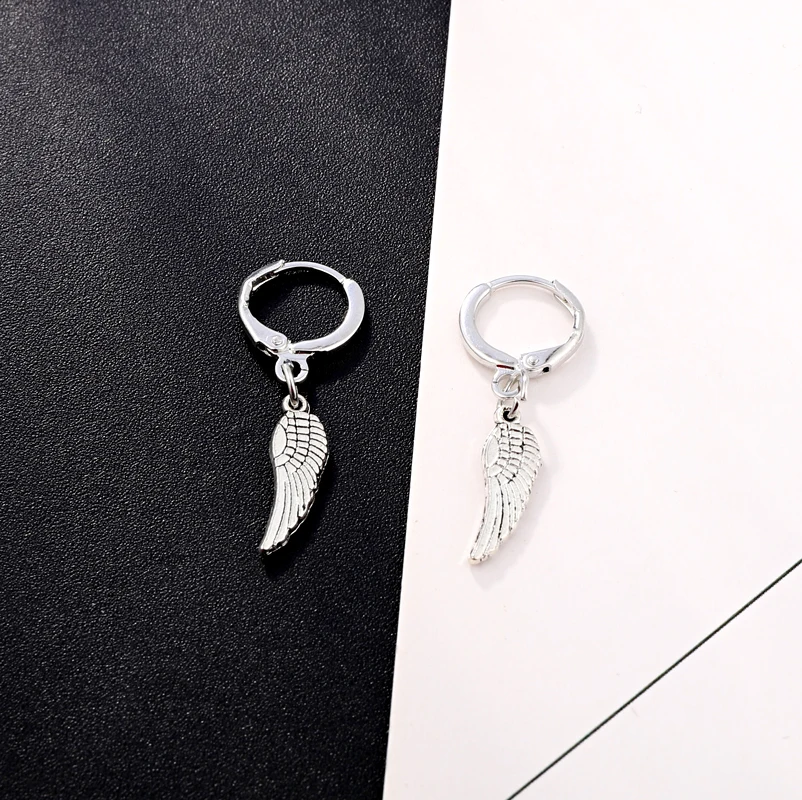 1 пара, европейские Простые Изысканные милые серьги-кольца с перьями и крыльями, серебряные серьги для женщин, ювелирные изделия E605