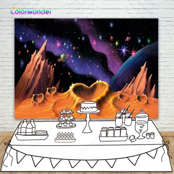 

Colorwonder Starry Sky with Colorful Planets and Stars Photo Background for Children7x5 Heart-shaped Surface Seamless Backdrop