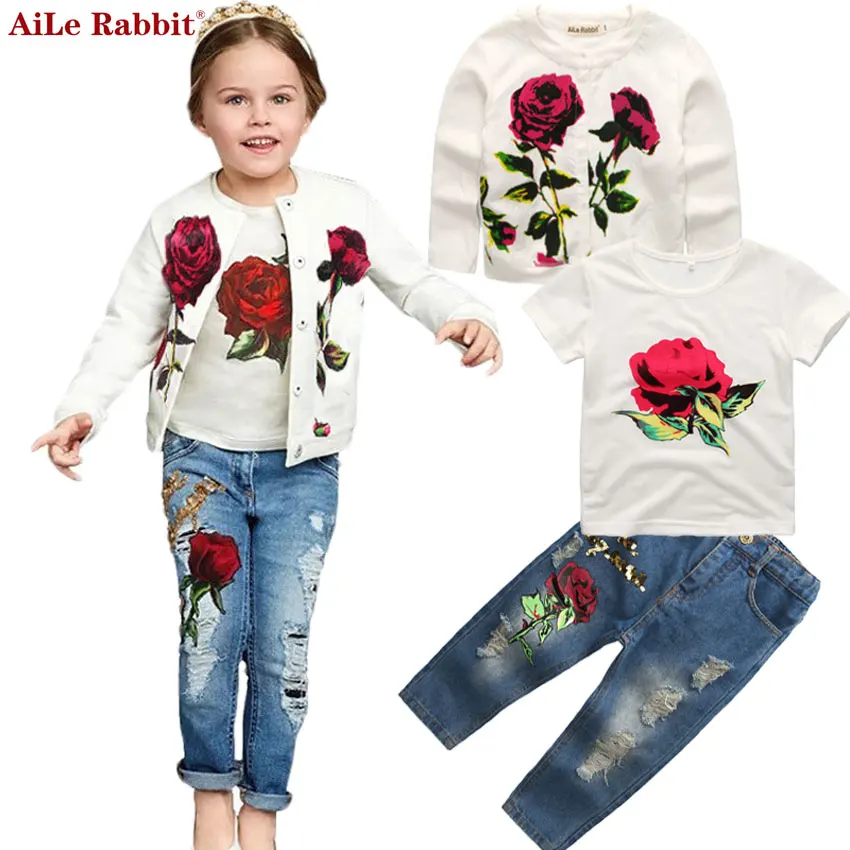 AiLe Rabbit/Осенняя Новинка комплект одежды для девочек из 3 предметов куртка футболка