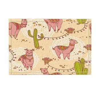

Kids Animals Decor, Boho Alpacas in Cactus Bath Rugs, Anti-Slip Funny Indoor Outdoor Doormat
