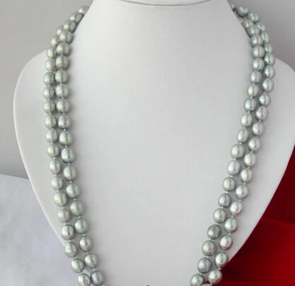 

ddh002403 BEAUTIFUL 10-11mm gray rice freshwater pearl necklace 50inch