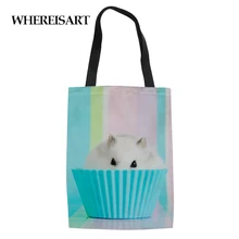 WHEREISART Складная Холщовая Сумка для покупок с милым принтом хомяка многоразовая сумка-тоут рециркулирующие сумки дорожный мешочек для хранения