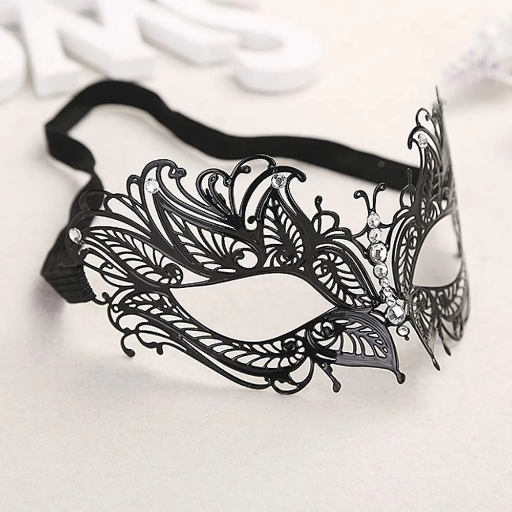Высококачественный элегантный комплект из лазерная резка металла Венецианская маска Halloween Бал-маскарад металл, черный, роскошь, маска для лица, тапочки для взрослых