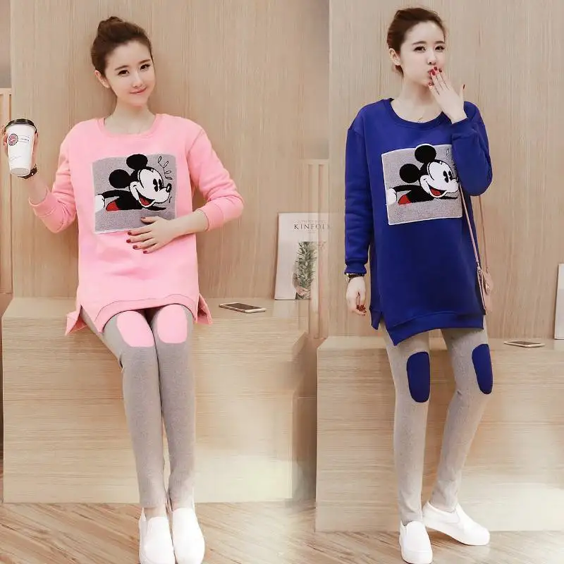 

2018 autumn and winter clothing Korean fashion cute Mickey pattern pregnant women suit new printing