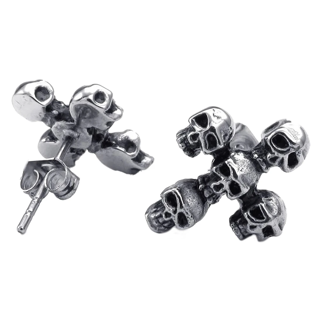 Jewelry Men Earrings, Gothic Skull Cross Ear Studs, Stainless Steel