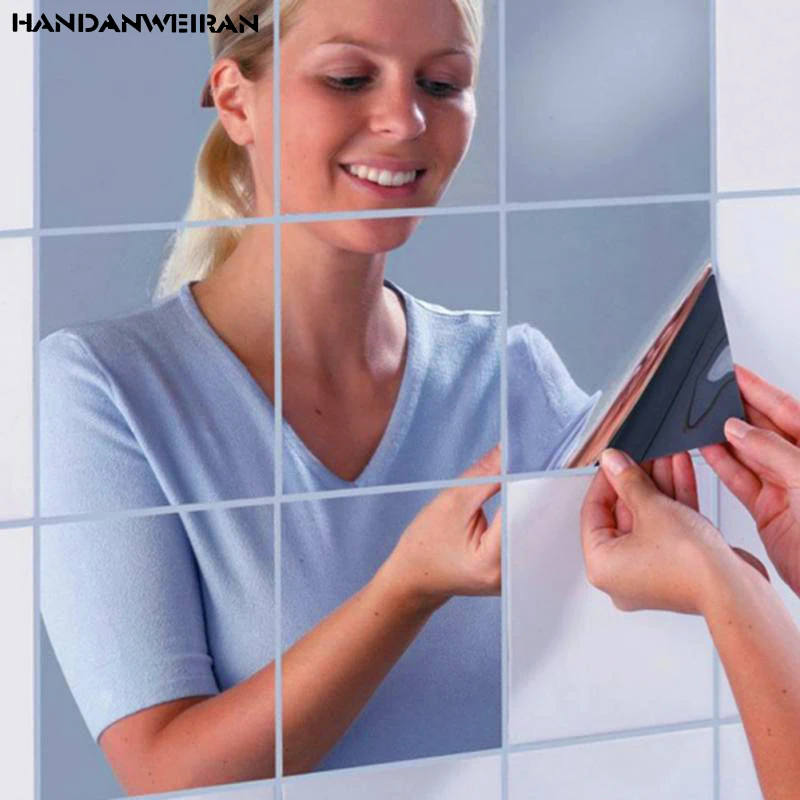 

1 sets /16pcs 3D self-adhesive paste mirror now living room bathroom tiles Home Furnishing decorative wall stickers