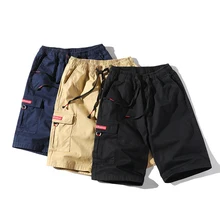 Мужские летние шорты мужские новые модные повседневные свободные однотонные карго шорты высокого качества из хлопка с несколькими карманами длиной до колена Большие размеры 4XL