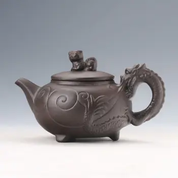 

BEAUTIFUL CHINESE 100% YIXING ZISHA HANDWORK DRAGON LION TEAPOT