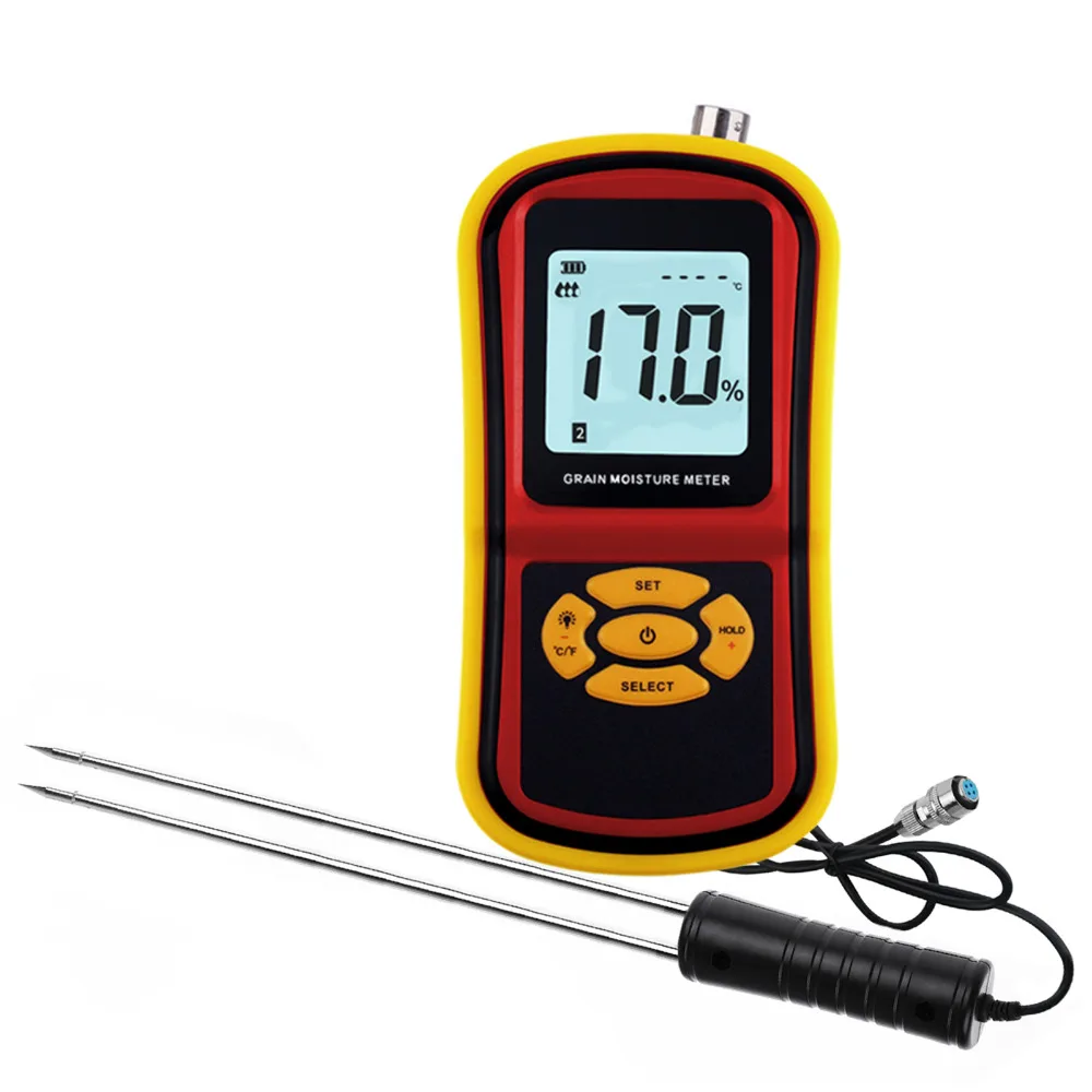Handheld Grain Moisture Meter Hygrometer Temperature Thermometer Analyzer Tester 