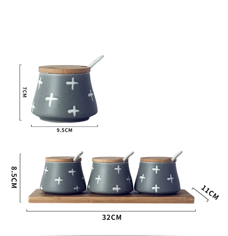 Керамическая банка для сахара/соляная банка в японском стиле, набор из 4 предметов, кухонный инструмент для хранения приправ с крышкой и ложкой