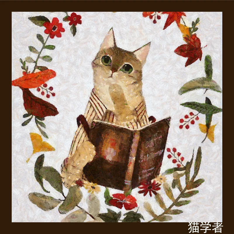 

Cat Scholar Cartoons Design Fashion Style Elegant Lady Scarf Square Scarves Tie Neck Decoration Beauty KT23