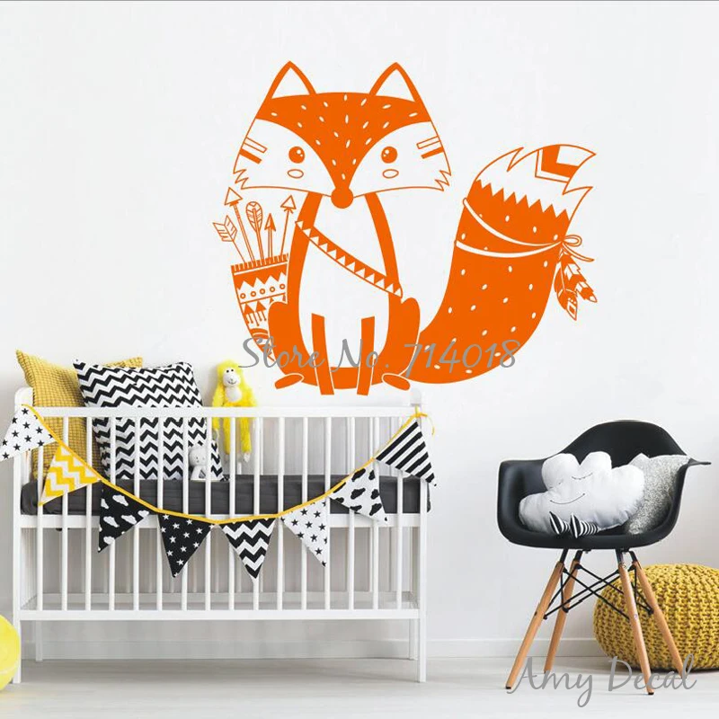 

God Tribal Fox Wall Decal Cute Woodland Fox Wall Sticker for Kids Room Nursery Wall Art Tattoo Christmas Gift Vinyl Murals A734J
