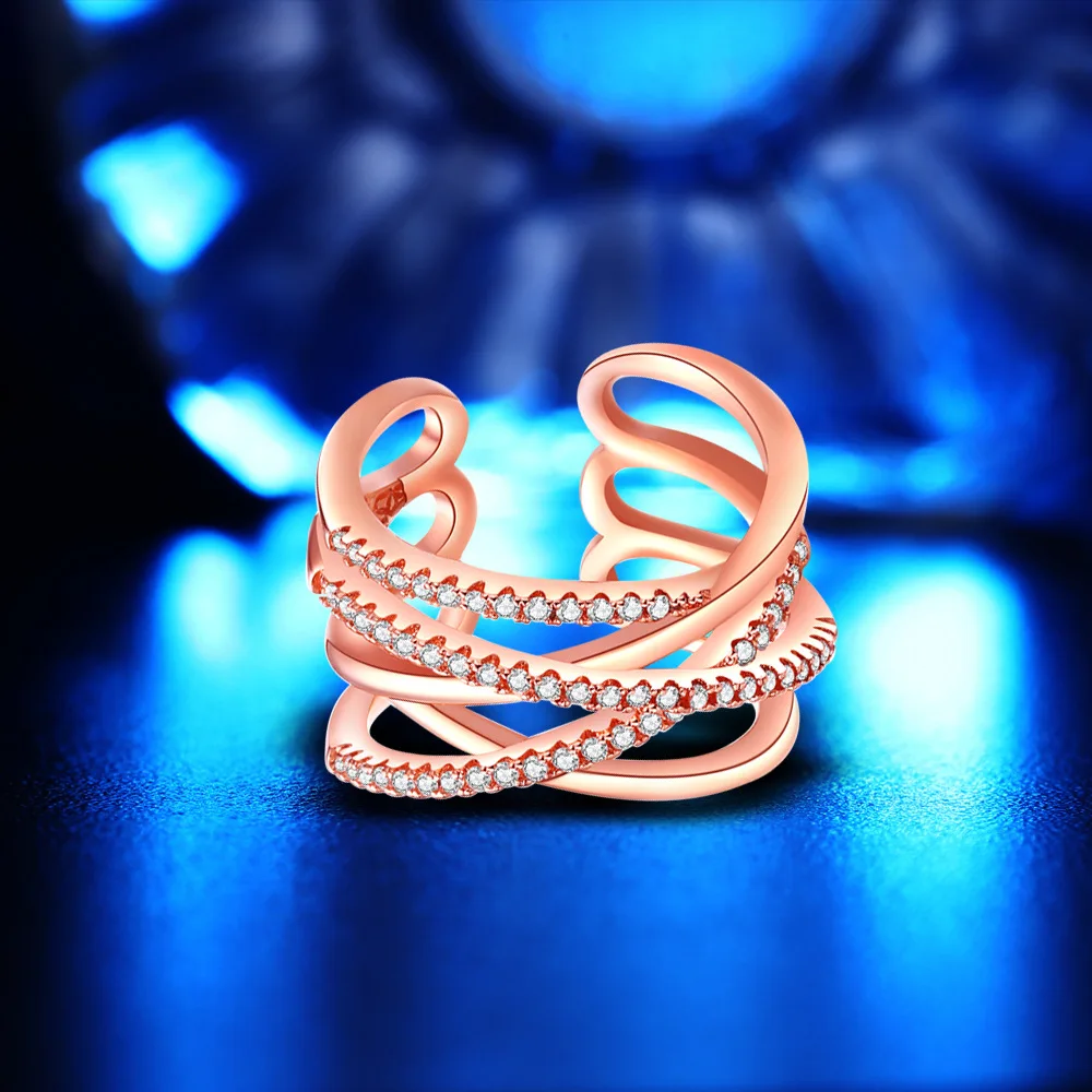 Fashion multi layer cross anel adjustable rings silver rose gold plated rings for women cubic zircon wedding engagement rings  (4)