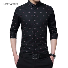 BROWON, весна-осень, мужская повседневная рубашка с цветочным принтом, красный клен, с длинным рукавом, тонкая рубашка, мужская повседневная рубашка