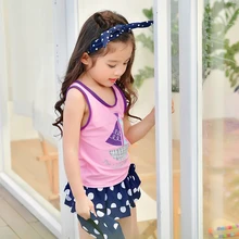 Двойка Grils купальник для бантом розовый голубой сплошной милые купальники для девочек летняя юбка пляжная одежда плавание