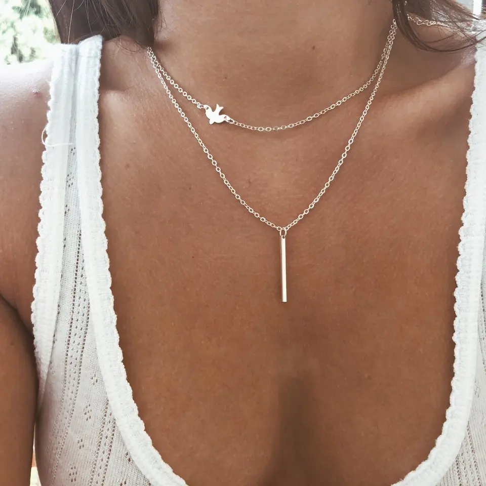 Многослойное ожерелье золотая птица колье чокер XL012|necklace delicate|layered necklacewomen choker