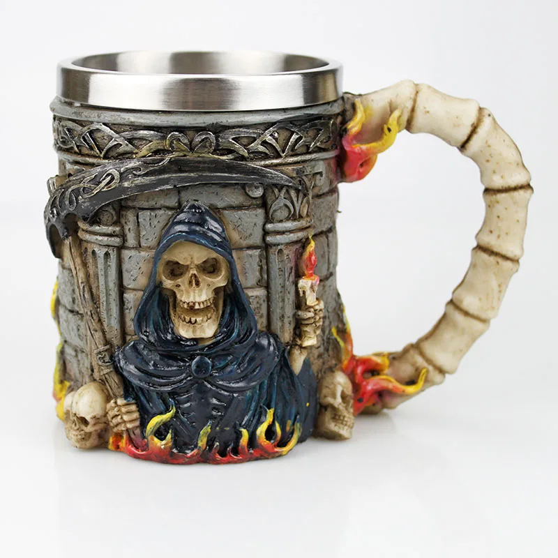 Кружка с черепом, содержит кружки с изображением скелета Викинга, коня смерти, рыцаря, готический дизайн, кружки для кофе, пива, лучший подарок на день отца на Хэллоуин - Цвет: 1