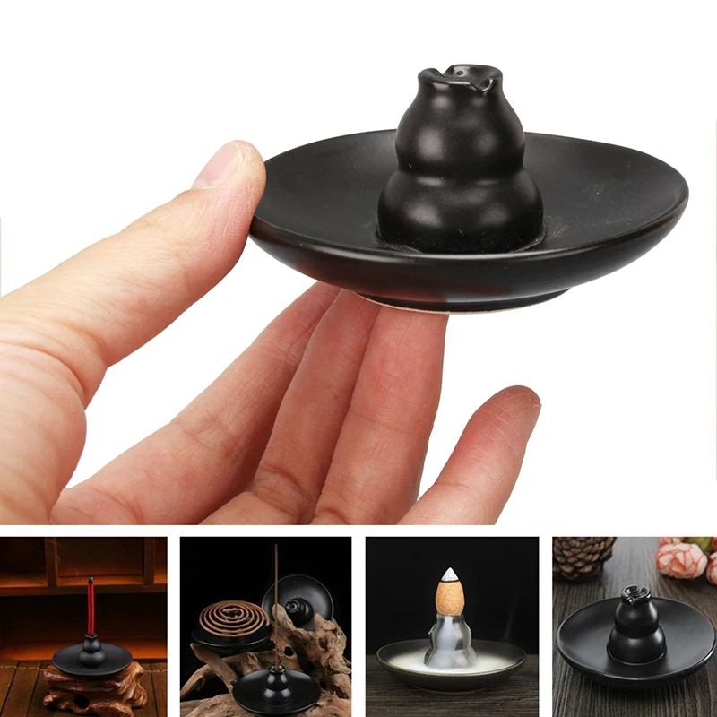 Multipurpose ceramic Bottle Gourd Shaped Black Ceramic Incense Burners